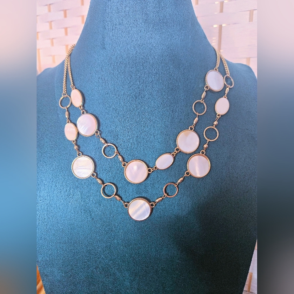Elegant 20k GP Double Strand MOP Circle Disc Necklace